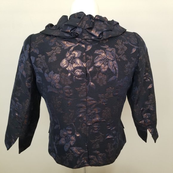 Rickie Freeman Teri Jon Puff Ruffled Collar Metallic Floral Blazer - Picture 7 of 13